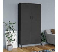 QUAHEAS Armoire multifonction en acier robuste avec 4 étagères réglables, tringle à vêtements, pour chambre à coucher, salon, bureau - Anthracite - 90 x 50 x 180 cm