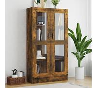 QUAHEAS Armoire vitrine, chêne fumé, 82,5 x 30,5 x 150 cm, organisateur élégant pour salon, bibliothèque avec portes en verre, idéale pour ranger des livres et la décoration, meuble polyvalent