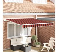 QUAHEAS Auvent électrique extensible orange et marron 300 x 250 cm avec polyester résistant aux intempéries, double opération, montage mural, protection UV et construction robuste à bras articulés