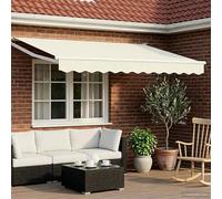 QUAHEAS Auvent manuel à bras articulé avec LED Crème Blanc 3,5 x 2 m Protection solaire résistante aux intempéries avec polyester hydrofuge Extensible Montage mural pour balcon, terrasse, jardin