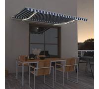 QUAHEAS Auvent manuel avec LED - 400 x 350 cm - Bleu et blanc - Cadre en aluminium revêtu par pulvérisation - Protection solaire résistante aux UV - Auvent extérieur imperméable pour jardin, balcon