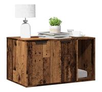QUAHEAS Bac à litière pour chat, aspect bois vieilli, 80 x 50 x 45 cm, avec deux entrées, meuble robuste pour chat comme arbre à grimper, tonneau à chat, grotte et surface de couchage pour un endroit