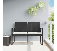 QUAHEAS Banc de jardin 2 places noir, aspect rotin PP, avec coussins confortables, banc d'extérieur robuste pour terrasse et jardin, meuble polyvalent pour des heures de détente en extérieur