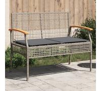 QUAHEAS Banc de jardin avec coussin, gris, en polyrotin durable et bois d'acacia massif, meuble d'extérieur robuste pour terrasse, jardin, balcon, siège confortable pour des heures de détente en plein