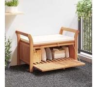 QUAHEAS Banc de jardin en bois d'acacia massif 91 cm, confortable, résistant aux intempéries, espace de rangement, avec coussin, idéal pour meubles de jardin, terrasses, balcons, sièges extérieurs.