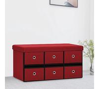 QUAHEAS Banc pliable avec espace de rangement et 6 tiroirs - Rouge vin - 76 x 38 x 38 cm - Aspect lin - Rembourré avec mousse - Peu encombrant - Pour couloir, chambre à coucher, salon et entrée