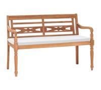 QUAHEAS Batavia Banc de jardin 120 cm en bois de teck massif, résistant aux intempéries et durable avec coussins confortables pour jardin, terrasse et meubles d'extérieur
