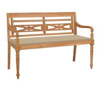 QUAHEAS Batavia Banc de jardin en teck massif 120 cm avec coussin beige résistant aux intempéries pour jardin, terrasse et extérieur, meuble robuste