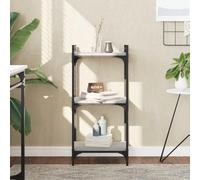 QUAHEAS Bibliothèque à 3 étages en bois robuste pour salon, chambre à coucher, bureau - Gris Sonoma - 40 x 30 x 86 cm