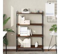 QUAHEAS Bibliothèque à 4 étagères, aspect chêne marron, étagère durable avec cadre en métal, organisateur pour livres et décoration, bibliothèque stable pour chambre et salon