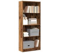 QUAHEAS Bibliothèque aspect bois vieilli 60 x 24 x 143 cm, étagère sur pied en bois avec 4 compartiments ouverts pour livres, magazines, décoration, organisateur polyvalent dans le salon, la chambre à