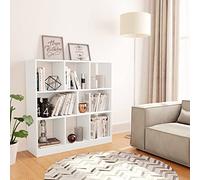 QUAHEAS Bibliothèque blanche, 97,5 x 29,5 x 100 cm, en matériau dérivé du bois, étagère sur pied avec 8 compartiments, organisateur polyvalent pour livres, DVD, bureau, salon