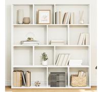 QUAHEAS Bibliothèque blanche classique, 132 x 29 x 141,5 cm, en bois avec 12 compartiments, idéale comme étagère polyvalente et organisateur pour le salon, la chambre à coucher ou comme bibliothèque