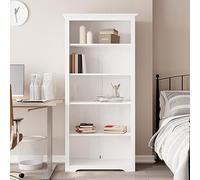 QUAHEAS Bibliothèque BODO blanche, en pin massif, 5 compartiments, idéale comme organisateur pratique et étagère pour les livres, une élégante étagère et étui pour chaque pièce de la chambre à coucher