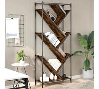 QUAHEAS Bibliothèque en chêne fumé 79 x 30 x 180 cm, en bois robuste avec design en forme d'arbre, pour livres, espace de rangement et ordre dans le salon, la chambre à coucher