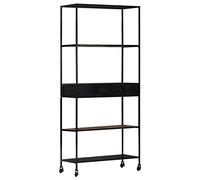 QUAHEAS Bibliothèque industrielle en bois de manguier brut et fer, 80 x 35 x 180 cm, organisateur de rangement avec 4 étagères et tiroir, bibliothèque polyvalente pour n'importe quelle pièce