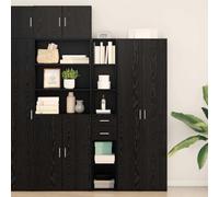 QUAHEAS Bibliothèque noire aspect chêne en bois avec 2 tiroirs, 30 x 42,4 x 185,2 cm, étagère de rangement pour salon, bureau et salle à manger, buffet moderne avec organisateur