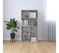 QUAHEAS Bibliothèque polyvalente en bois gris Sonoma utilisable comme buffet élégant ou organisateur intelligent, avec beaucoup d'espace de rangement pour les livres, idéale pour le salon, la chambre