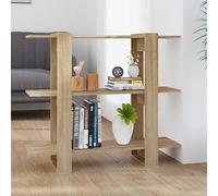 QUAHEAS Bibliothèque séparateur de pièce, chêne Sonoma, 100 x 30 x 87 cm, meuble polyvalent pour livres, DVD, articles de décoration, rangement pratique dans le salon, la chambre à coucher, le bureau
