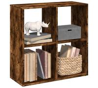 QUAHEAS Bibliothèque séparateur de pièce en bois 69,5 x 29 x 69,5 cm, avec 4 compartiments, polyvalente comme séparateur de pièce, pour salon, chambre à coucher, bureau