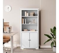 QUAHEAS BODO Étagère à livres blanche, 82 x 40 x 173 cm, en pin massif, design français, étagère pour livres, magazines et DVD, organisateur élégant pour n'importe quelle pièce, étagère à livres