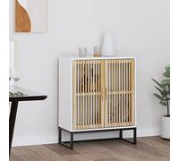 QUAHEAS Buffet blanc 60 x 30 x 75 cm, en matériau dérivé du bois, armoire de rangement polyvalente avec portes en bois et pieds en fer, armoire de rangement polyvalente pour salon, couloir