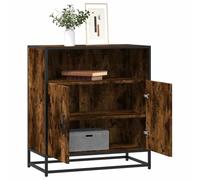 QUAHEAS Buffet en bois de chêne fumé avec structure en métal - 68 x 35 x 76 cm - Espace de rangement pour salon, salle à manger, cuisine, stable et durable - Moderne