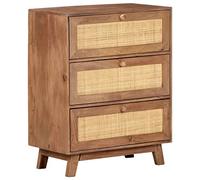 QUAHEAS Buffet en bois de manguier massif 61 x 35 x 76 cm avec 3 tiroirs, buffet rustique pour salon et salle à manger, armoire de rangement stable avec tressage naturel et support mural