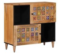 QUAHEAS Buffet en bois de manguier massif naturel 80 x 33 x 75 cm avec espace de rangement, 2 portes à charnières, poignées à boutons, meuble de salon moderne pour le rangement et l'ordre