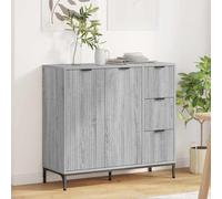 QUAHEAS Buffet en bois Sonoma gris 89,5 x 33 x 82 cm avec 3 tiroirs, 2 portes, fixation murale pour salon, salle à manger, cuisine, système de rangement moderne, durable