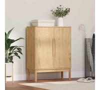 QUAHEAS Buffet Floro en pin massif marron ciré, 70 x 30 x 70,5 cm, avec espace de rangement, 2 portes à charnières, design moderne sans poignée, idéal comme meuble credenza et salle à manger pour