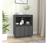 QUAHEAS Buffet gris en pin massif 60 x 34 x 75 cm avec beaucoup d'espace de rangement, buffet de cuisine et salon, buffet avec rangement, stable et pratique