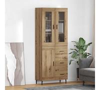 QUAHEAS Buffet haut avec tiroirs en bois de chêne artisanal, 69,5 x 34 x 180 cm, buffet en 2 parties avec espace de rangement pour salon et salle à manger