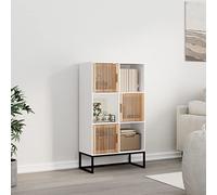 QUAHEAS Buffet haut blanc 70 x 35 x 125 cm en bois avec portes en pin - Buffet de rangement moderne pour salon, couloir, design scandinave