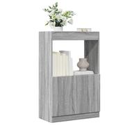 QUAHEAS Buffet haut en chêne Sonoma gris en bois solide, 63 x 33 x 100 cm, organisateur pratique et étagère polyvalente, idéal comme bibliothèque pour les livres dans la chambre ou le salon.
