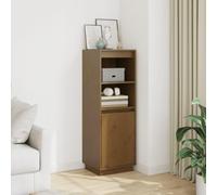 QUAHEAS Buffet haut en pin massif marron miel 37 x 34 x 110 cm avec espace de rangement pour salon et salle à manger, buffet de cuisine avec étagère, stable et pratique