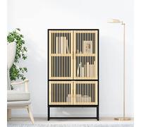 QUAHEAS Buffet haut noir 70 x 35 x 125 cm en bois avec portes en pin - Étagère stable pour salon, couloir, design scandinave - Résistant à l'humidité