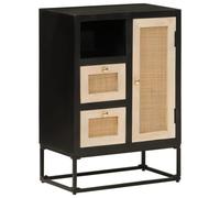 QUAHEAS Buffet noir 55 x 30 x 76 cm en bois de manguier massif et fer, espace de rangement polyvalent pour salon, couloir ou bureau, une armoire d'accentuation élégante