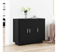 QUAHEAS Buffet noir aspect chêne 92 x 35 x 75 cm avec 3 portes, buffet moderne pour salle à manger et salon, armoire de rangement pratique pour plus d'ordre