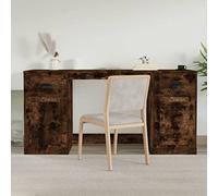 QUAHEAS Bureau avec espace de rangement, 154,5 x 50 x 75 cm, en bois de chêne fumé, pour bureau, bureau à domicile, travail informatique, table de travail stable