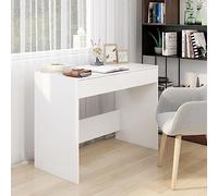 QUAHEAS Bureau blanc 101 x 50 x 76,5 cm, compact, pour bureau et maison, table de travail robuste avec 2 tiroirs