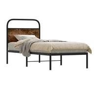 QUAHEAS Cadre de lit 75 x 190 cm en bois de chêne fumé, cadre en acier avec tête de lit, construction métallique robuste, sommier à lattes inclus, pour chambre à coucher