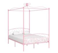 QUAHEAS Cadre de lit à baldaquin en métal Rose 120x200 cm avec sommier à Lattes, Structure Plateforme Robuste pour Chambre Adulte Enfant, Design élégant avec Support pour moustiquaire et Rideaux