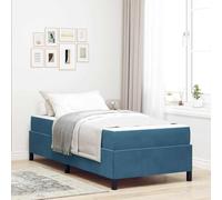 QUAHEAS Cadre de lit avec Matelas Bleu foncé en Tissu 90 x 200 cm, Structure Plateforme en Bois Massif avec Lattes, sommier Durable pour Chambre Adulte, Enfant ou Studio