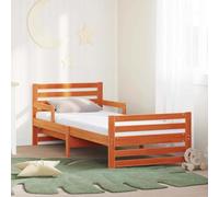 QUAHEAS Cadre de lit avec matelas, marron, 80 x 200 cm, en pin massif, lit simple, avec tête de lit, stable, design moderne pour chambre à coucher