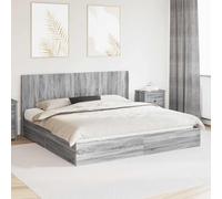 QUAHEAS Cadre de lit avec Rangement et tête de lit Sonoma Gris en Bois d'ingénierie, Structure Plateforme 203x186,5x100 cm, Compatible Matelas 180x200