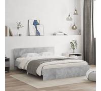 QUAHEAS Cadre de lit avec tête de lit, gris béton, 140 x 190 cm, matériau dérivé du bois, design plateforme, sommier à lattes, robuste, pour un sommeil réparateur