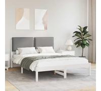 QUAHEAS Cadre de lit avec tête de lit rembourrée Gris Clair en Bois Massif pin, Structure Plateforme avec Rangement, sommier à Latte pour Matelas 140x200 cm