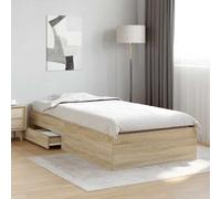 QUAHEAS Cadre de lit avec tiroir en Bois d'ingénierie Marron 90 x 190 cm, sommier à Lattes, Rangement Pratique, Structure Plateforme Solide pour Chambre Adulte Enfant Studio