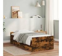 QUAHEAS Cadre de lit avec tiroirs, en bois de chêne fumé, 75 x 190 cm, lit simple robuste avec espace de rangement intégré, design moderne pour chambre à coucher